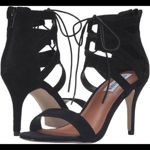 Black suade sexy and fun heels with zipper & laces